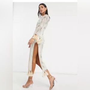 ASOS beaded maxi dress with cutout & tassels